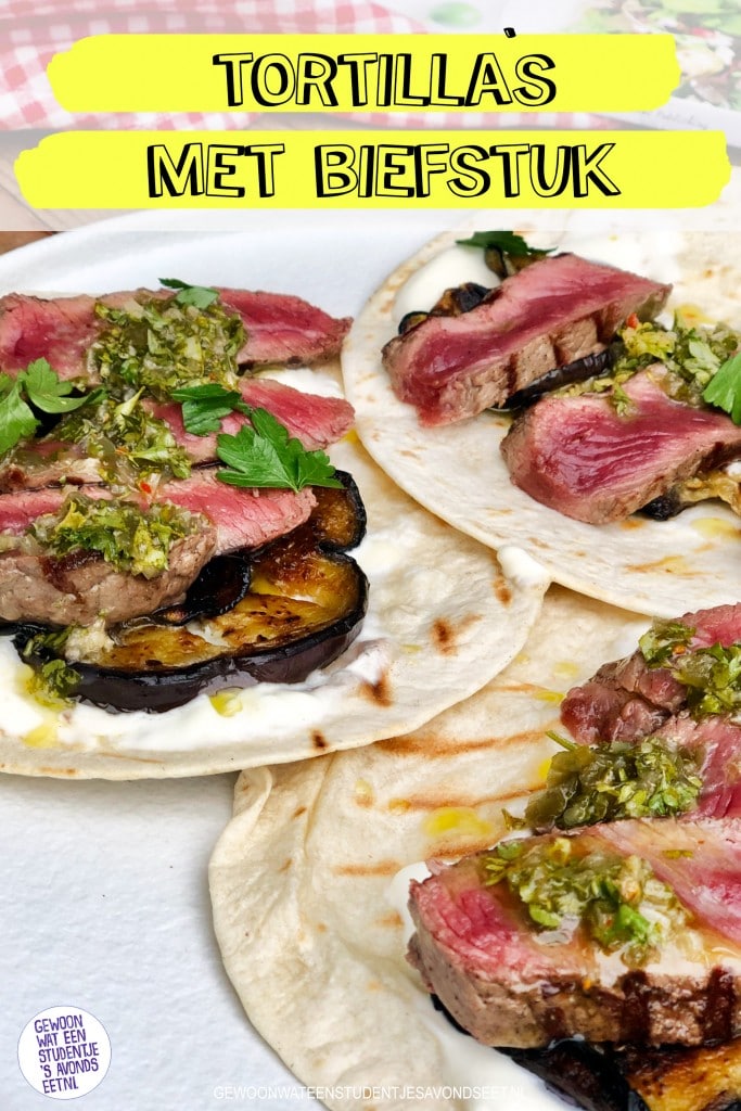 Tortilla's met biefstuk, kruidenolie en zure room Gewoon wat een