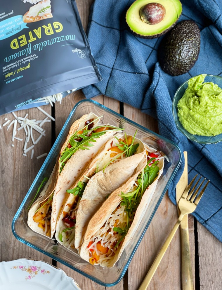 Vegan wraps met paprika's, guacamole, kip & kaas Gewoon wat een
